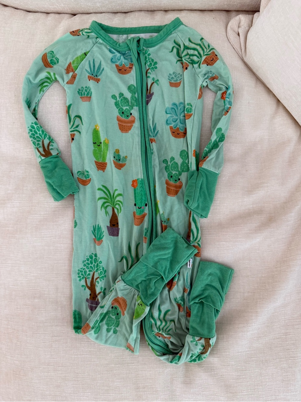 Little Sleepies Mint Green Footed One-Piece with Cactus & Plant Print